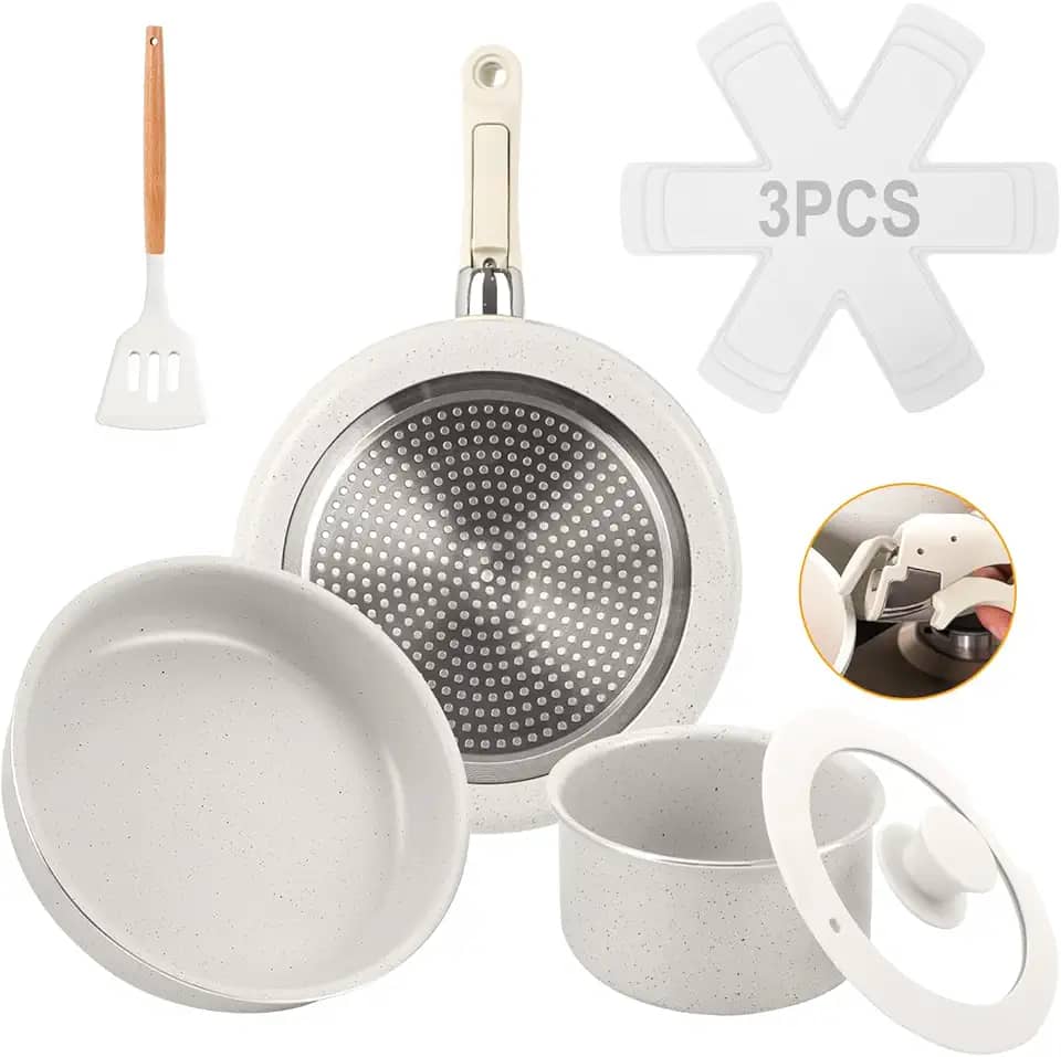 Jogo de Panelas 3 Peças, Conjunto de panelas antiaderentes Punho destacável, Conjuntos de panelas de cozinha de indução antiaderente com alça removível