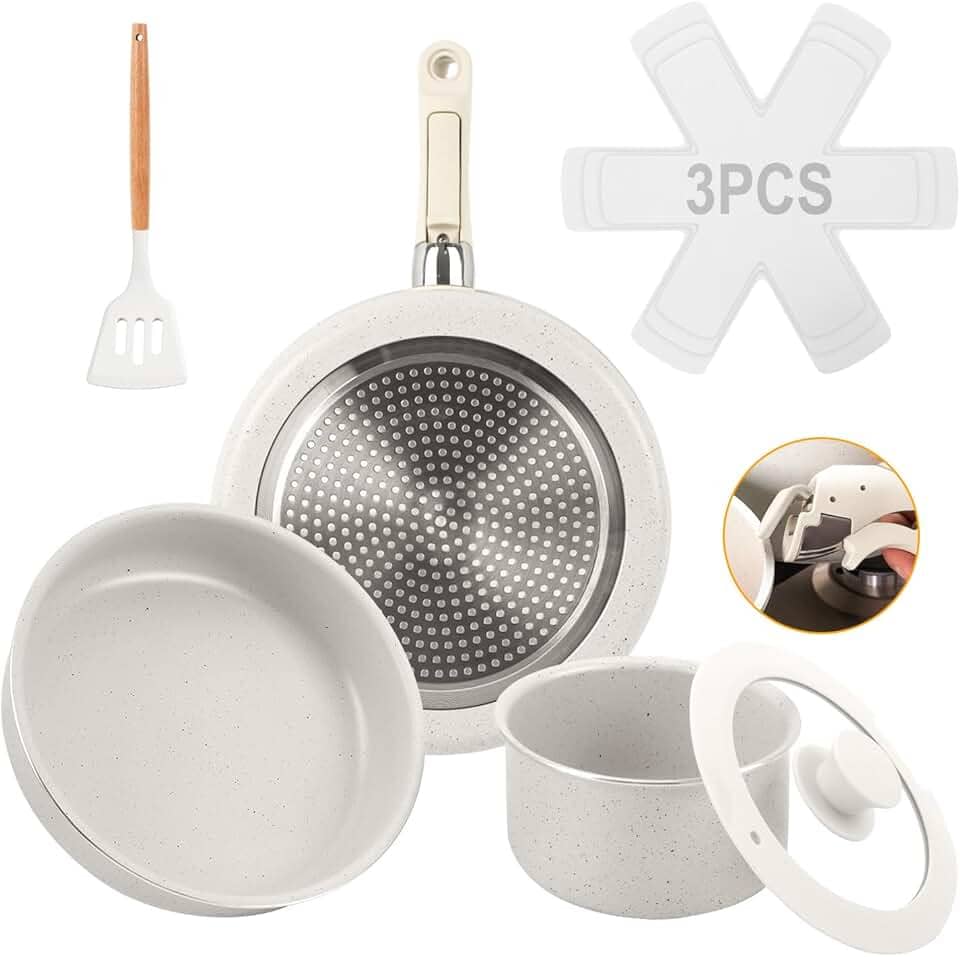 Jogo de Panelas 3 Peças, Conjunto de panelas antiaderentes Punho destacável, Conjuntos de panelas de cozinha de indução antiaderente com alça removível