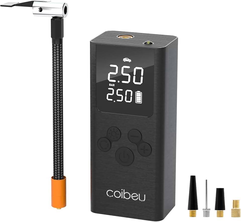 Compressor de Ar Portatil, Calibrador de Pneus Portatil, Bomba de Encher com Display Digital, Pré-sets de Pressão, Power Bank 4000mAh para Carros/Motos/Bicicletas e Bolas