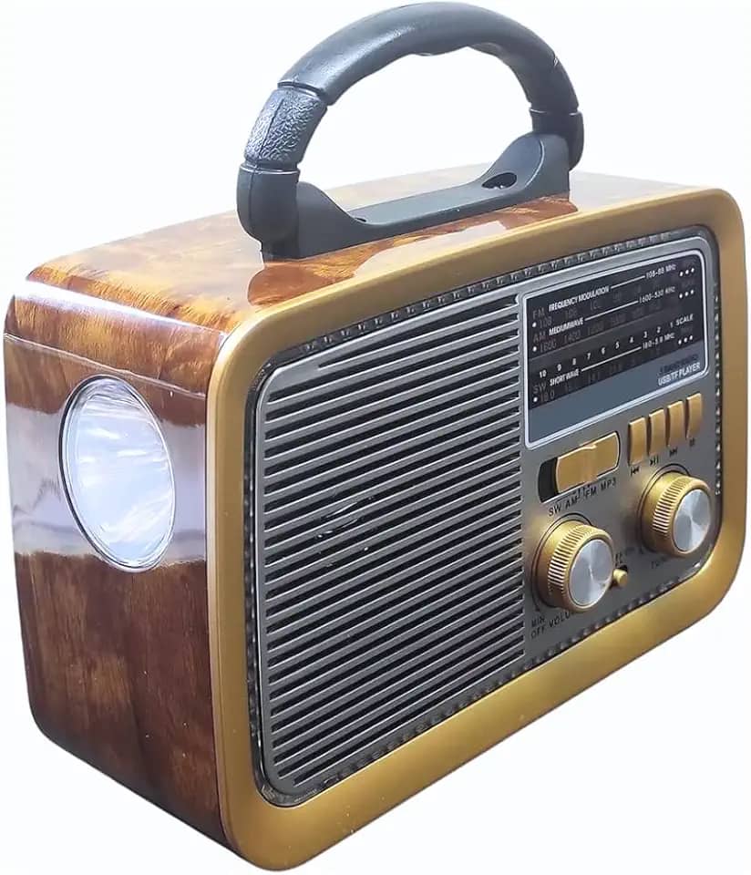 Rádio AM FM Retrô Vintage Portátil Bluetooth Bateria Recarregável Bivolt 110v 220v A-3188 Antigo a Tomada e Pilha com Lanterna Univerza (Marrom-claro)