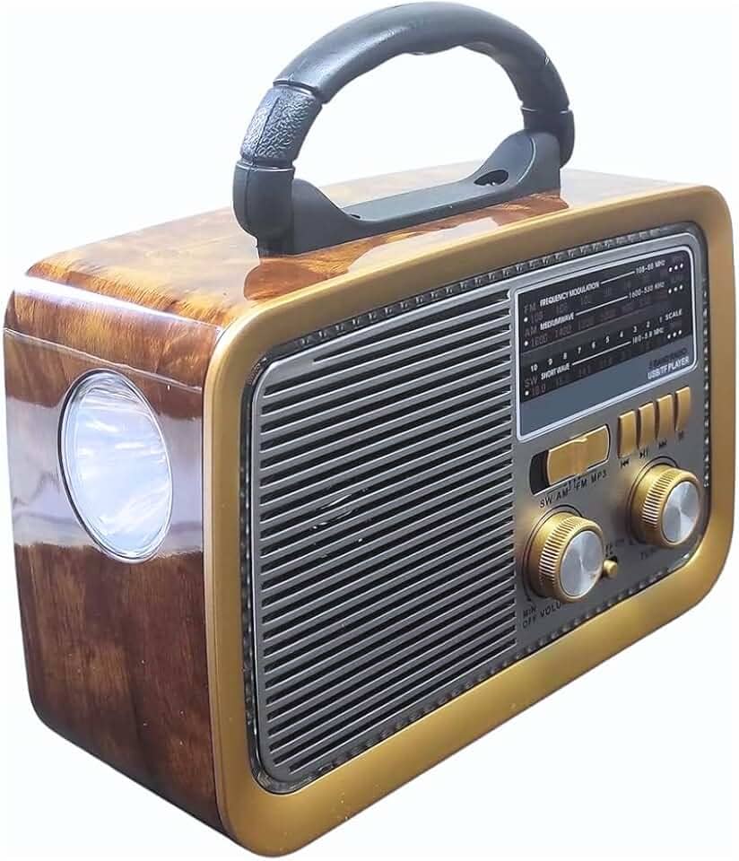 Rádio AM FM Retrô Vintage Portátil Bluetooth Bateria Recarregável Bivolt 110v 220v A-3188 Antigo a Tomada e Pilha com Lanterna Univerza (Marrom-claro)