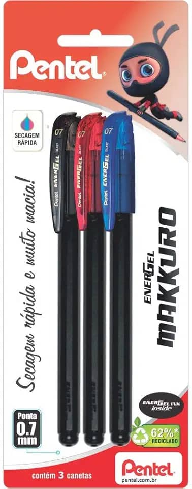 Pentel Caneta Gel Energel Makuro 0.7mm Kit 3 Cores SM/BL417-ABC