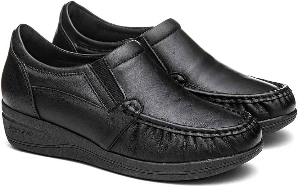 SAPATO FEMININO ORTOPÉDICO PARA ESPORÃO EM COURO LEGÍTIMO MARCA FRANCA BRASIL COR PRETO (37)