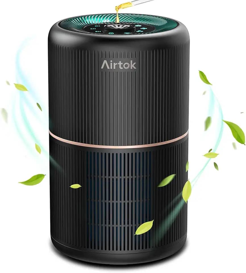 AIRTOK Purificador de Ar Hepa para Quarto de Casa com Esponjas Perfumadas | Filtro de Ar 4 em 1 H13 True Hepa para Odores de Pêlos de Animais de Estimação de Pó de Fumaça, Remoção de 99,97% A 0,1 Mícr