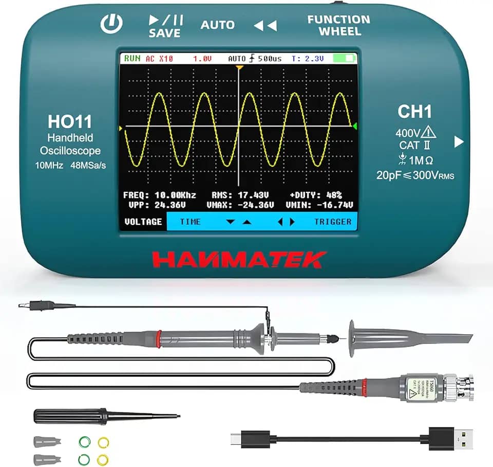 HANMATEK osciloscópio digital portátil ho11 - largura de banda de 10 MHz, amostragem de alta precisão de 48 msa/s, display tft de 2,8 ", recarregável por USB, sistema de disparo avançado,