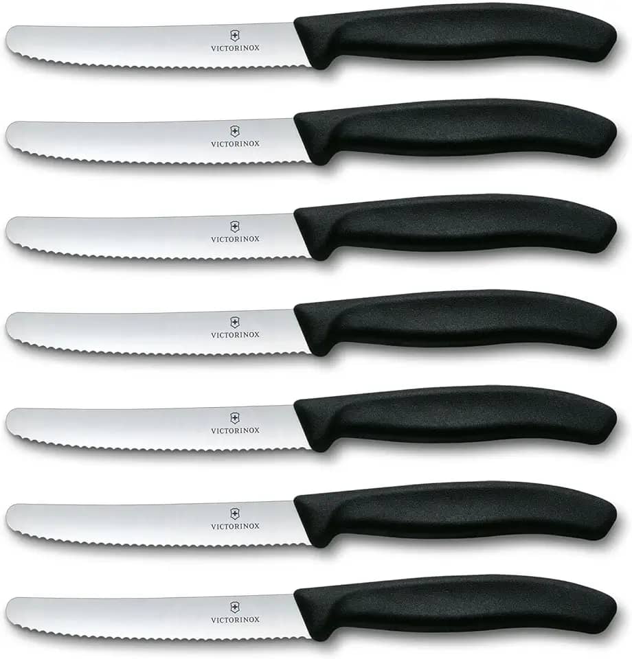 Victorinox Conjunto de Faca para Bife Swiss Classic de 6 Peças, Lâminas Serrilhadas de 4-1/2 Polegadas com Ponta Redonda, 4 Polegadas