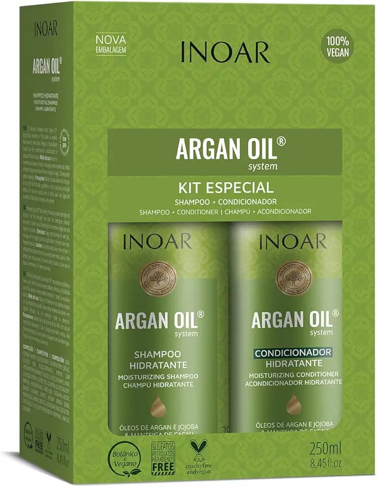 Inoar, Argan Oil Kit Duo – Shampoo e Condicionador com Hidratação, Brilho e Ação Antifrizz para Cabelos Secos ou Fragilizados - 250ml