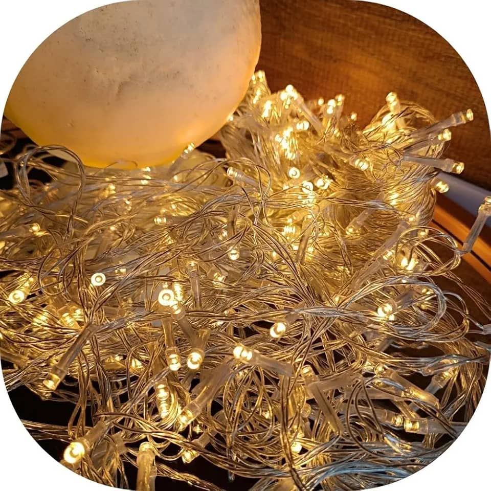 Cordão Pisca LED Branco Quente 10 Metros 8 funções– Decoração Natal, Festas, Casamento, Luz Decorativa Econômica (22O)