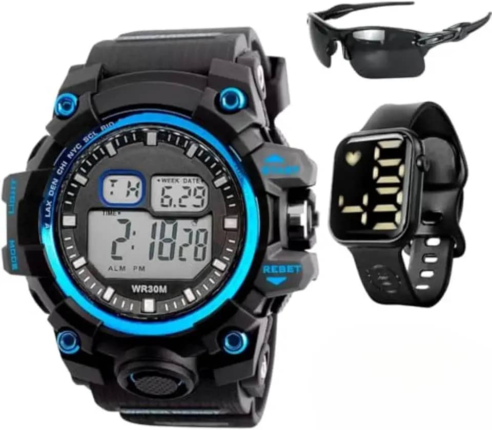 Kit Presente Homem: Relogio Esportivo Militar A Prova D'água 30m Cronometro + Digital Casual Social Oculos de Sol Tatico + Caixa Exclusiva