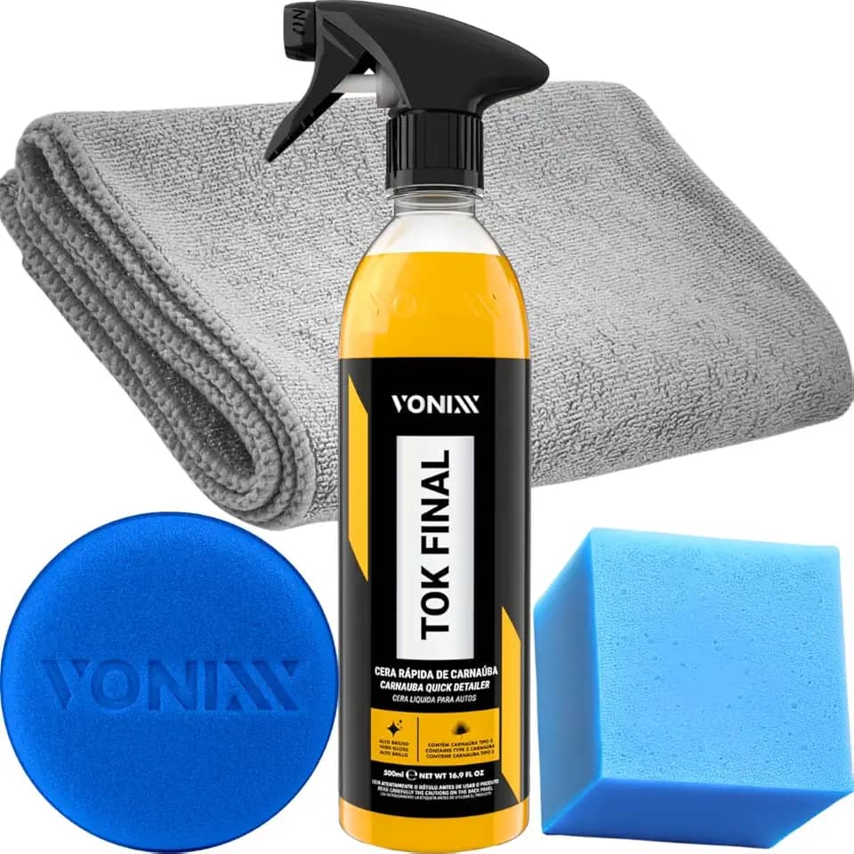 Cera Líquida Carnaúba Finalizadora Proteção Automotiva Tok Final Vonixx + Pano Microfibra Aplicador de Espuma