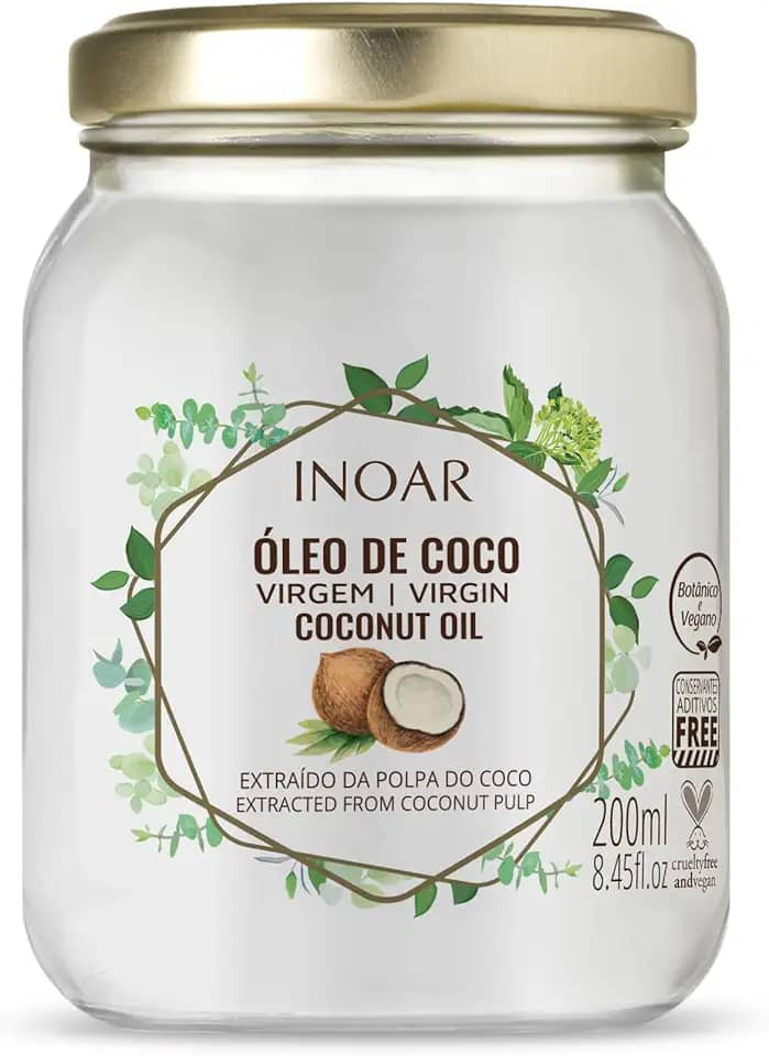 Inoar, Óleo de Coco Extra Virgem, Hidratação Profunda, Força e Nutrição para Todos os Tipos de Cabelos, Vegano e Botânico - 200ml