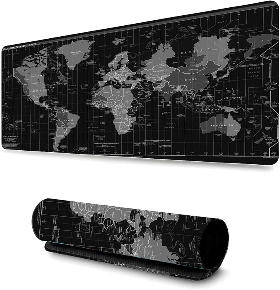 Mouse Pad Gamer Profissional Grande Confortavél Anti Derrapante 90x40 - Mapa Mundi Preto