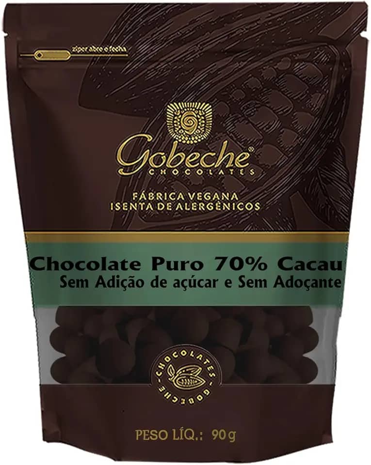 Gotas Chocolate 70% Cacau Gobeche - zero açúcar e adoçantes com tâmara - 90g