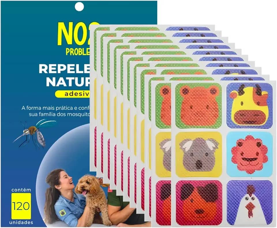 Repelente de Insetos Adesivo NO2PROBLEMS 120 Adesivos com Óleo Essencial de Citronela Natural 8 Horas de Proteção Ideal contra Mosquitos e Pernilongos