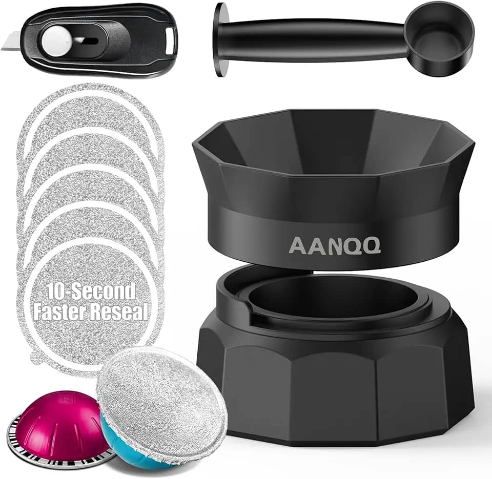 Kit reutilizável Vertuo Pods Vertuo: cápsulas recarregáveis Vertuo para vedação mais rápida Cápsulas de café Espresso VertuoPlus - com 50 tampas de vedação de alumínio (1 suporte + 50 folhas + 1