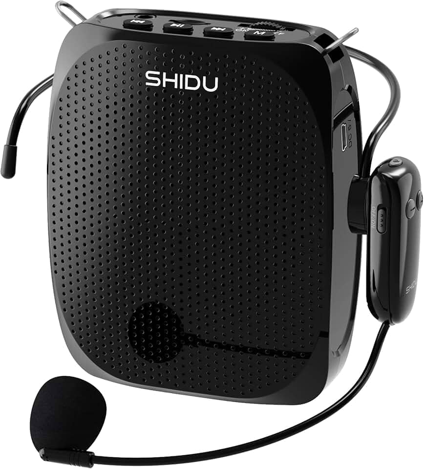 SHIDU Amplificador de voz para professores, amplificador de voz pessoal com fone de ouvido de microfone sem fio, saída de 10 W, alto-falante portátil pessoal de 1800 mAh, adequado