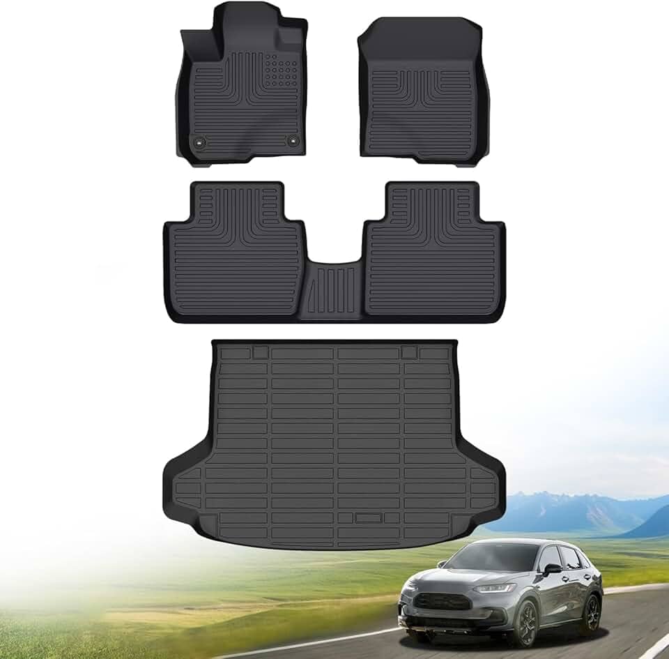 Conjunto de tapetes de chão e forro de carga adequado para Honda HR-V 2023-2026 e HR-V híbrido 2023-2026 proteção para todos os climas, antiderrapante e durável TPE conjunto completo de