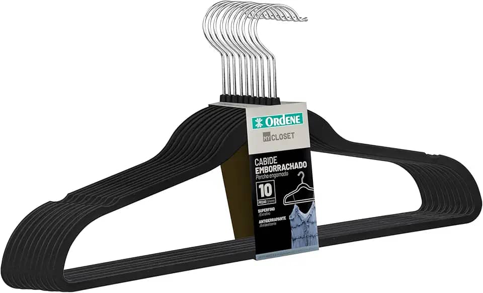 Ordene - Cabide Emborrachado com 10 Unidades, Cor Preta, Linha My Closet