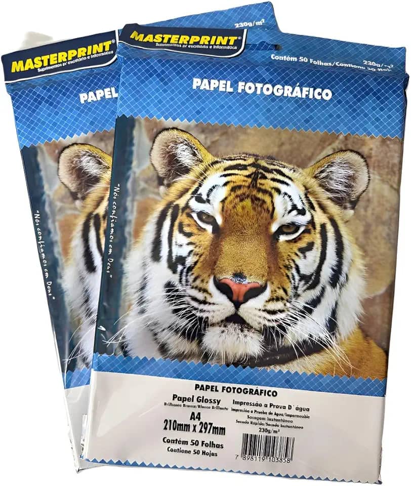 Masterprint Papel Fotográfico A4, 230g, Brilhante, Branco, 100 Folhas