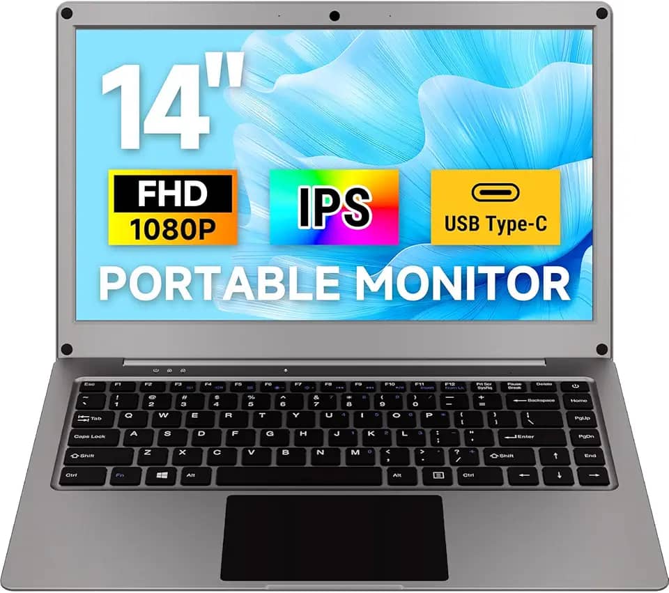 ELECROW Monitor Portátil De 14' Com Teclado, Tela Ips Fhd 1080P Para Laptop, Bateria Integrada, Monitores Externos Usb-C Compatíveis Raspberry Pi, Telefone, Mini Pc, Mac, Console Jogos