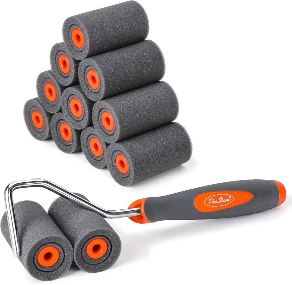 Kit de rolo de pintura de espuma de alta densidade de 5 cm, rolo de espuma preta cavado para acabamento suave e bordas precisas, pequenos rolos de espuma para pintar paredes, armários, portas