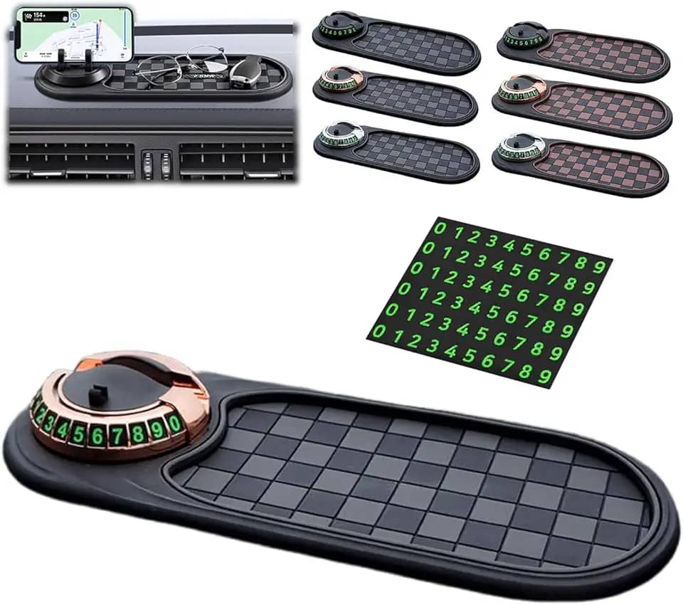 2026 Novo painel de carro multifuncional suporte de celular antiderrapante tapete de telefone para carro giratório acessórios de painel de carro com cartão de estacionamento temporário