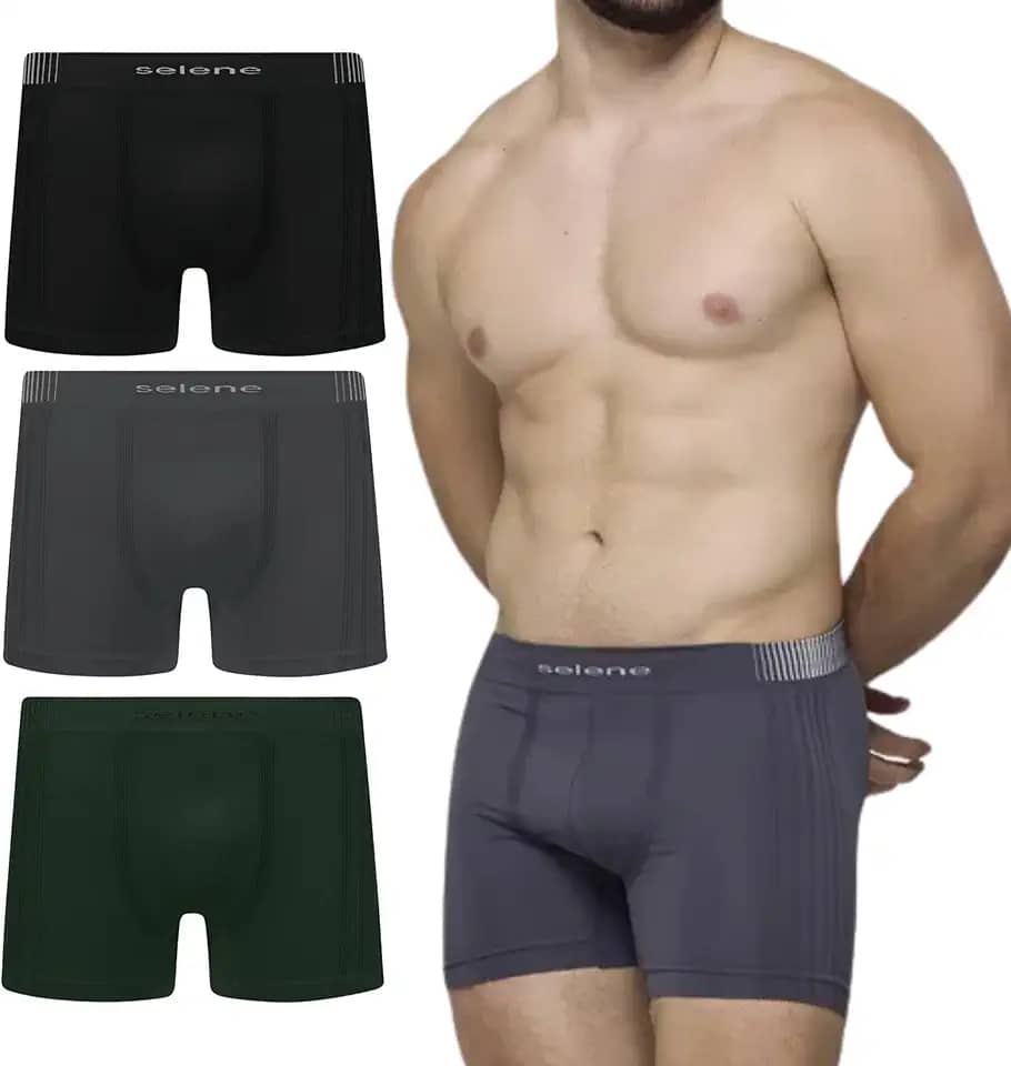 Kit 03 Cueca Boxer Sem Costura Selene Microfibra Box Masculina Adulto