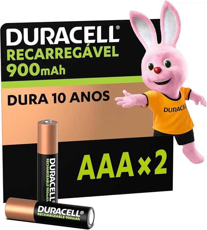 Duracell Pilha Recarregável AAA 900mAh Palito Com 2 Unidades – Ideal para Câmeras Digitais e Dispositivos de Alto Consumo