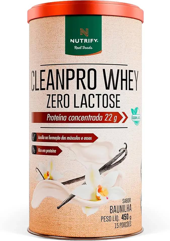 CleanPro Whey Zero Lactose - Proteína Concentrada - Sabor Baunilha - 450g - Nutrify
