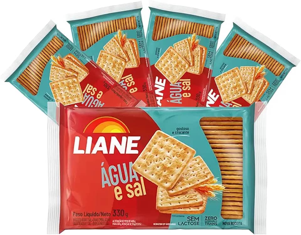 Biscoito Agua e Sal Sem Lactose APLV 330g Liane - 5 unidades
