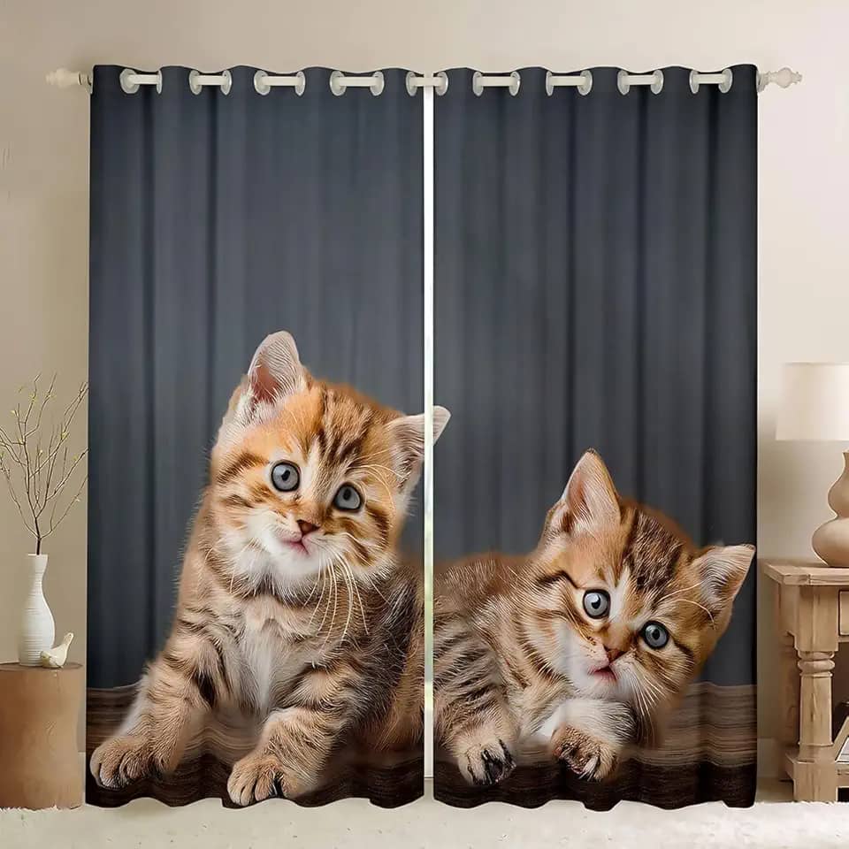 Cortinas de gato fofas para decoração de quarto, lindas cortinas de janela com estampa de gatinhos para crianças, meninos, meninas, adolescentes, tema de animais 3D, amantes de gatos, tratamentos de janela leves (2 painéis, 106 x 160 cm)