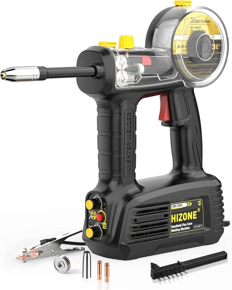 HIZONE Máquina De Solda Mig Portátil 110 V, 100 A, Máquina De Solda Portátil Com Núcleo De Fluxo, Equipamento De Soldagem Com Alimentação De Arame Inversor Sem Gás Portátil