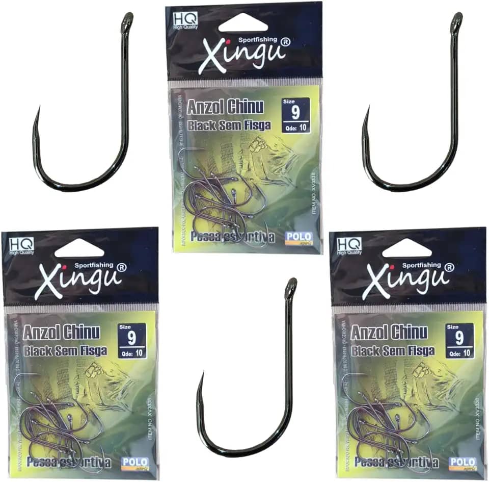 Kit 30 Anzol Pesca Pesqueiro sem Farpa Liso Chinu Black Tamanho Numero 9