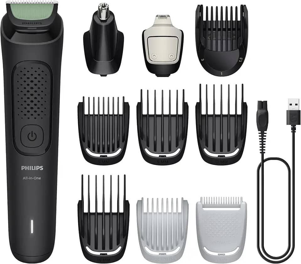 Philips Multigroom Aparador de Pelos 10 em 1 3000 Series, Barbeador elétrico e Aparador para Rosto, Cabeça e Corpo, Lâminas Autoafiáveis para a Pele, 10 Configurações de Comprimento, Modelo MG3931/15