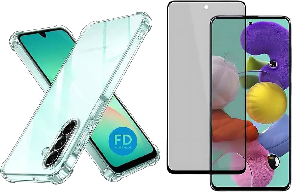 Kit Capa Capinha Anti-Impacto Premium Transparente + Película de Cerâmica 9D ou Privacidade 9D para Samsung Galaxy A26 - FD Acessórios (Capa + Película Privacidade 9D)