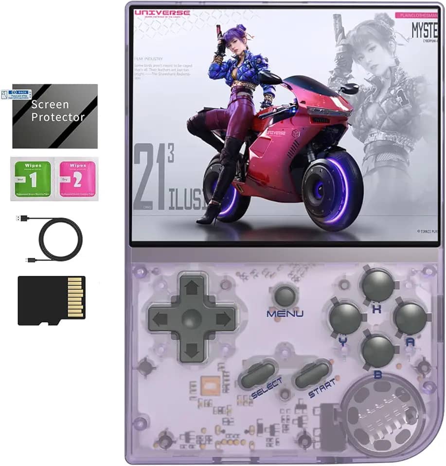 RG35XX 2024 Retro Gaming Consoles with 64GB Card rg35xx Handheld Game Console 3.5 inch IPS Screen Linux System Classic Emulator Hand Held Gaming Console Support HDMI TV Output Purple