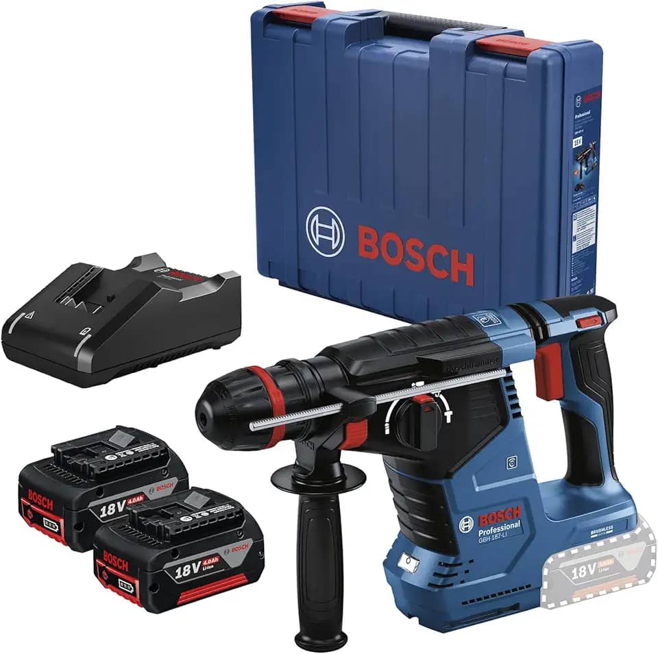 Bosch Martelete Perfurador Rompedor 18V GBH 187-LI com 2 Baterias 4Ah e Carregador 18V