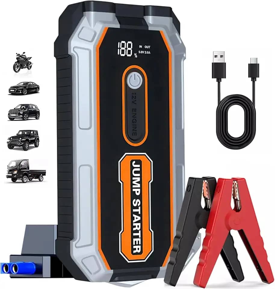 Carregador de Bateria de Carro Portátil,12V 1200A Ideal para Carros, Motos ﻿