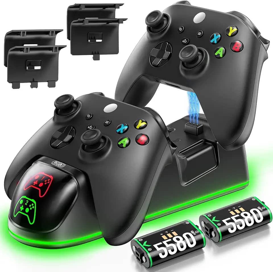 OIVO Estação de carregamento de controle XSX com 2 pacotes de baterias recarregáveis de 1300 mAh para Xbox Series X/S/One/Elite/Core Controller, base de carregamento Xbox, kit de carregamento,