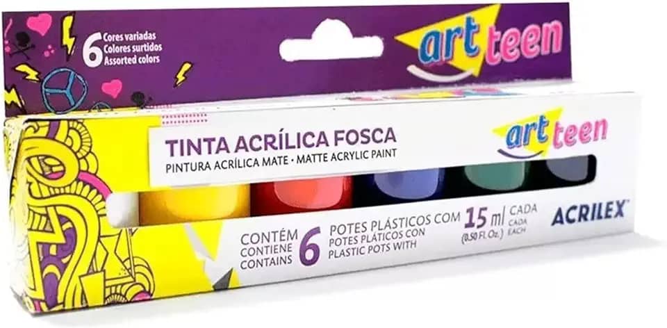 Tinta Acrílica Fosca 6 Cores 15ml 03506 Acrilex – Para Artesanato e Pinturas Diversas Indicada Para Uso Em Madeira, Papel, Cerâmica, Isopor, Couro, Gesso, Cortiça, Vidro E Pet, Esta Tinta Proporciona Excelente Cobertura, Secagem Rápida E Facilidade De Uso Em Seus Projetos Criativos