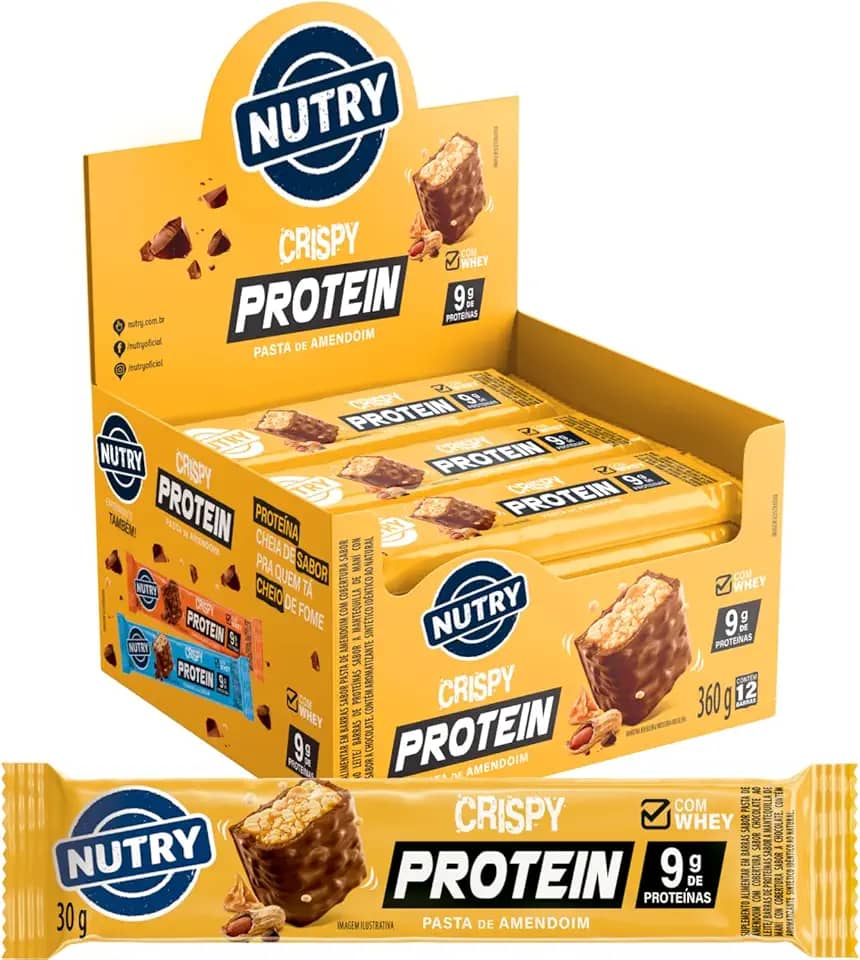 Nutry Barra De Proteínas Crispy Pasta De Amendoim 30G - Display Com 12 Unidades - Com Whey E 9G De Proteínas