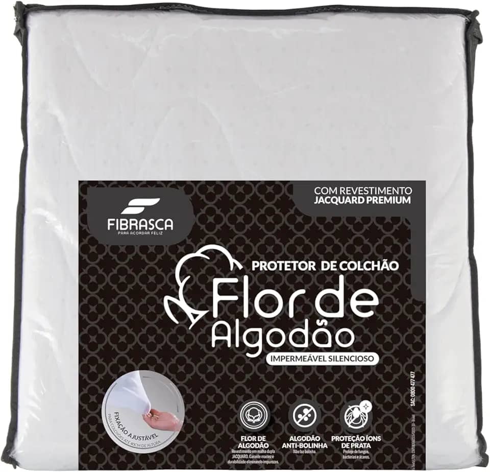 Protetor de colchão Flor de Algodão impermeável - Queen Fibrasca, BRANCO, 160X200