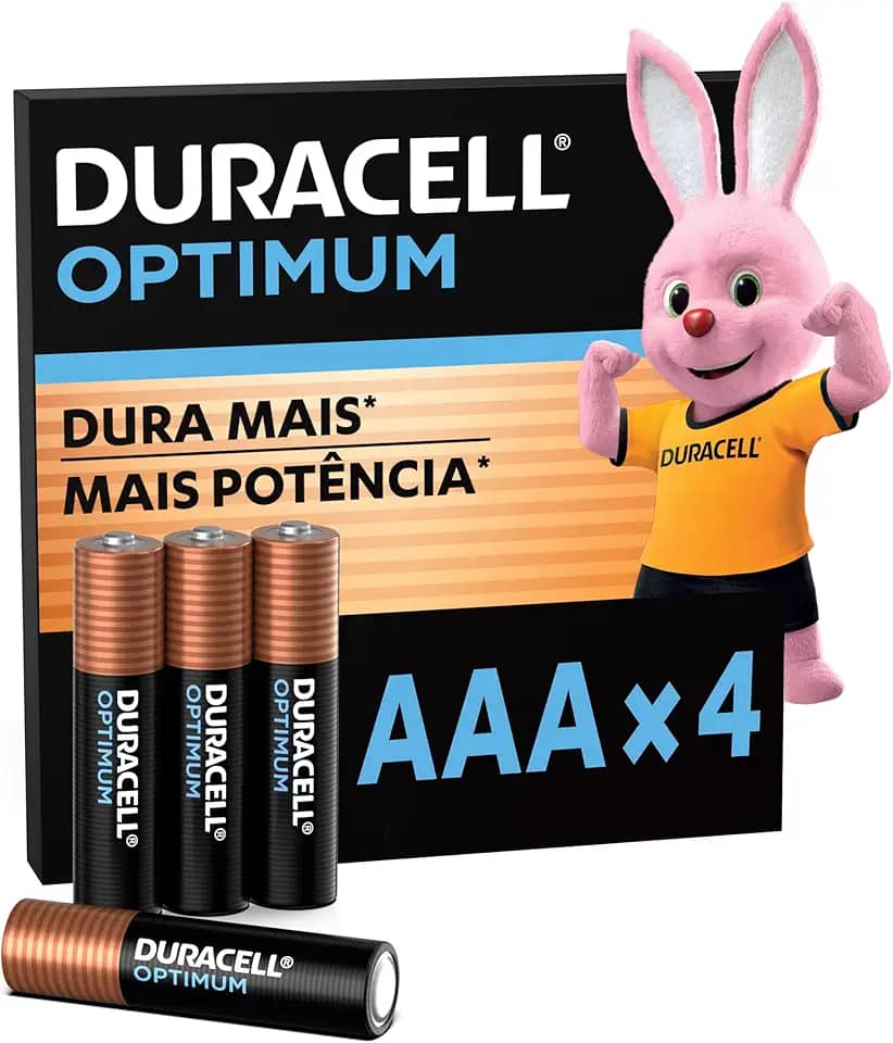Duracell Pilhas Optimum AAA Palito Pack 4 Unidades – Dura Mais Mais – Para Controle de Videogame e Brinquedos