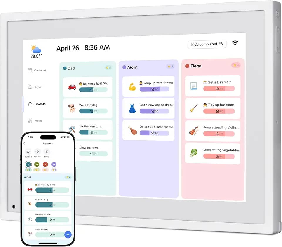 Calendário digital com tela sensível ao toque de 25,4 cm, calendário eletrônico para agenda semanal/diária, calendário inteligente para organização doméstica, suporte de mesa e controle de aplicativos