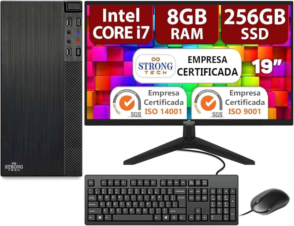 Strong Tech Computador Completo Intel Core i7 8GB SSD 256GB Monitor 19 LED Hdmi