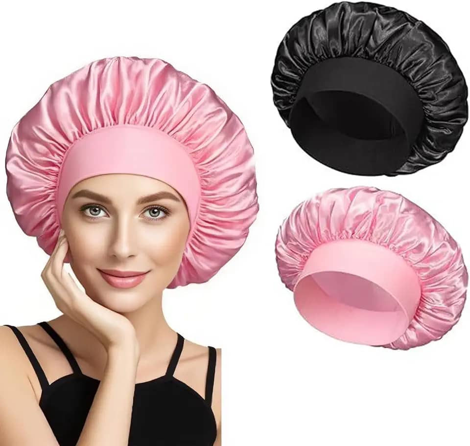 4 peças capota de cetim de seda, touca de cabelo para dormir, touca elástica de seda larga, macio, respirável (Mix1)