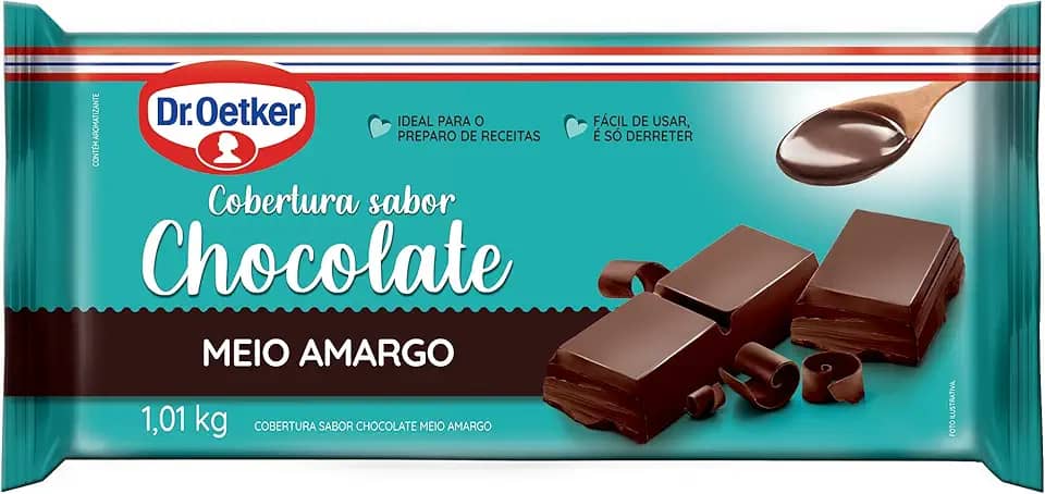 Dr. Oetker Cobertura em Barra Sabor Chocolate Meio Amargo, Para Recheio e Cobertura de Bolos, Tortas, Pão de Mel, Doces e Sobremesas, Basta Derreter, 1kg