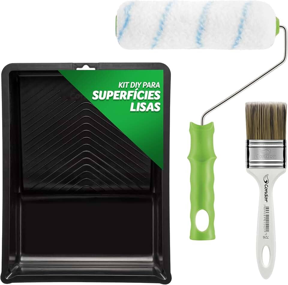 CONDOR Kit Essencial Para Pintura Zero Gota - Conjunto Faça Você Mesmo com Pincel, Rolo de Lã Sintética e Bandeja para Tinta - Ideal para Pintar Parede, Móveis e Mais