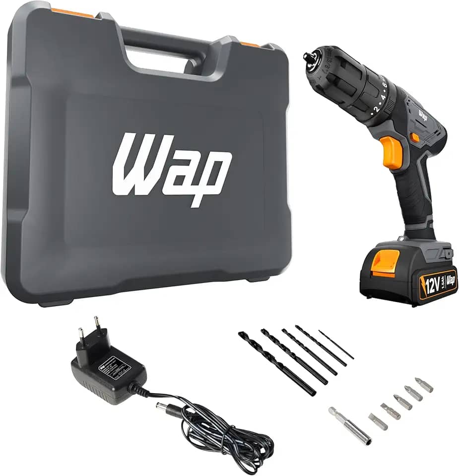 WAP Parafusadeira Furadeira de Impacto à Bateria 3/8' 12V WF 12K4.2 com 18 Níveis de Torque e Kit Acessórios e Maleta