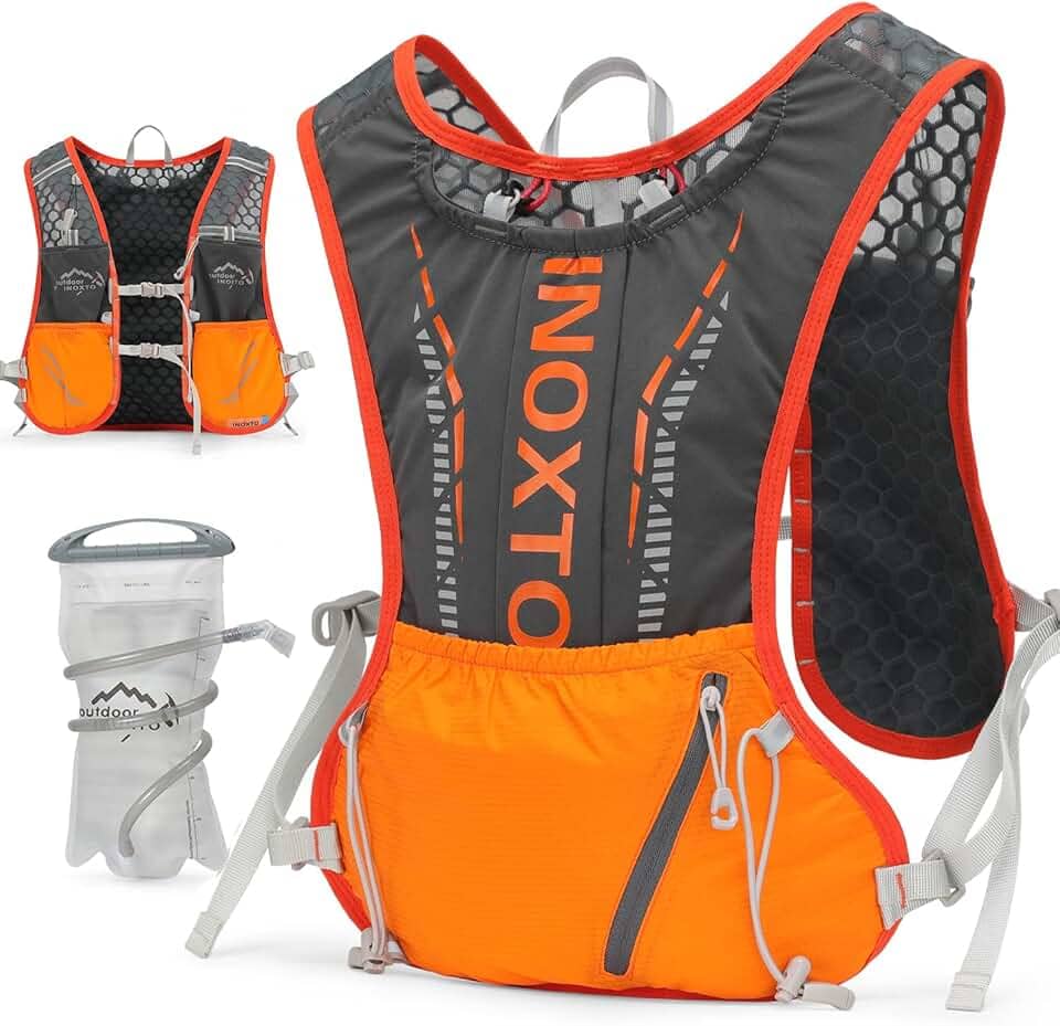 INOXTO Mochila de colete de hidratação, leve, para corrida, água, com bolsa para bexiga de água de 1,5 L, mochila para caminhada, corrida, ciclismo, corrida, maratona para mulheres, homens e crianças
